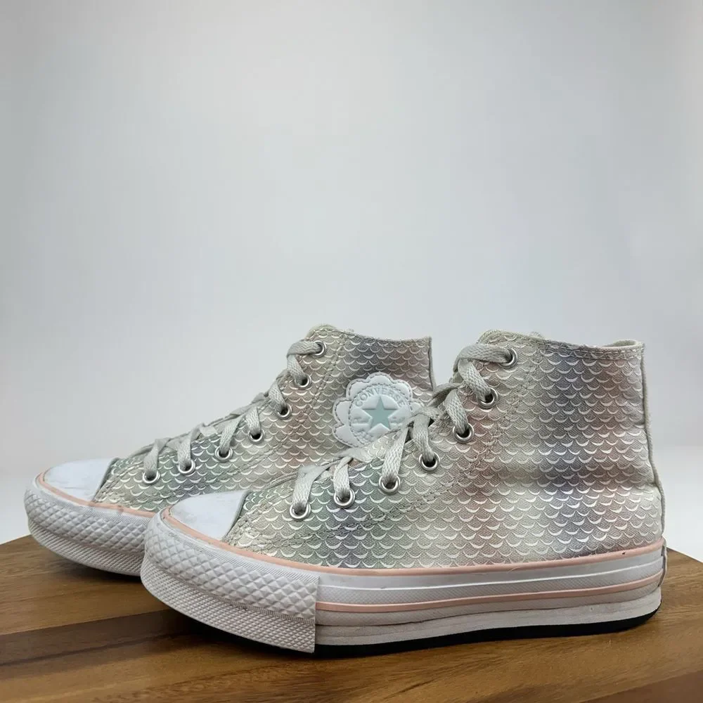 Big Kids Girls Converse CTAS Lift Platform Pink Mermaid Hi Top Sneakers Size 3 Y